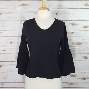 Madewell | Black Ruffle 3/4 Bell Sleeve Cotton Top